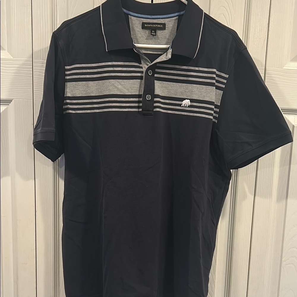 Banana Republic Navy Polo Shirt with Gray Stripes.